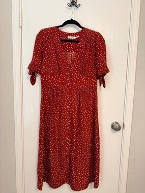 Blu Pepper Red Polka Dot Button-Front Midi Dress